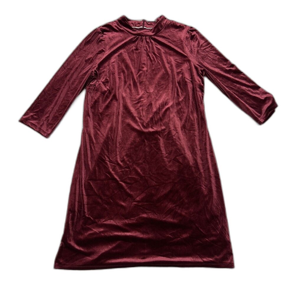 Boden Livia Dress Womens 16 18 Long Ruby Ring Red Velvet Shift Maroon Holiday